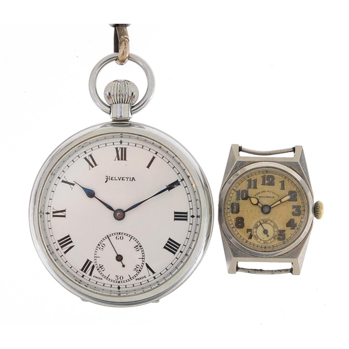 2071 - Helvetia open face pocket watch, West End Watch Co Secundus wristwatch and a graduated silver watch ... 