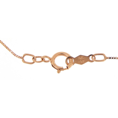 1867 - 9ct rose gold cultured pearl and diamond pendant on a 10ct rose gold necklace, the diamond weight ap... 