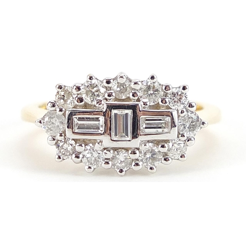 1845 - 18ct gold diamond cluster ring, total diamond weight approximately 0.75 carat, size L/M, 5.5g