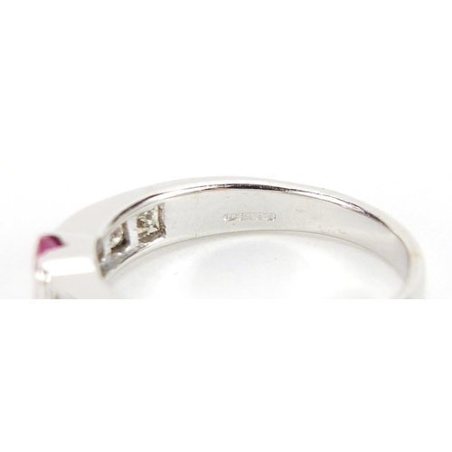 1773 - 18ct white gold pink sapphire and diamond ring, the sapphire approximately 0.40 carat, total diamond... 