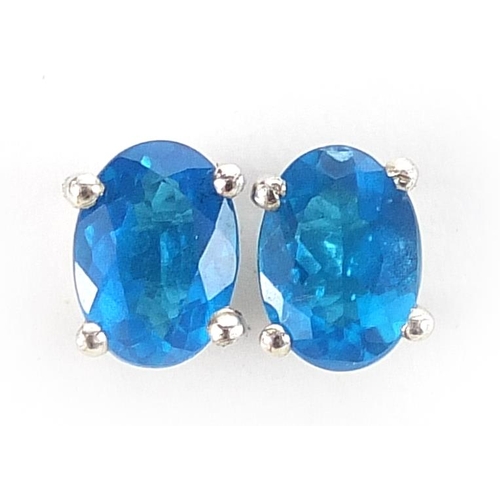 1726 - Pair of silver neon apatite stud earrings, 7mm high, 1.7g