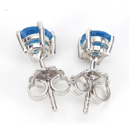 1726 - Pair of silver neon apatite stud earrings, 7mm high, 1.7g