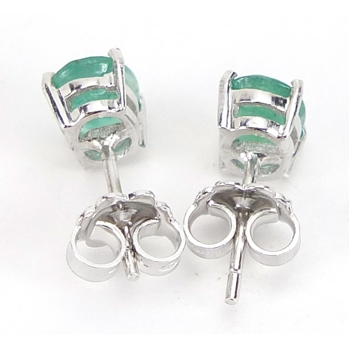 1723 - Pair of silver emerald stud earrings, 8mm high, 1.6g