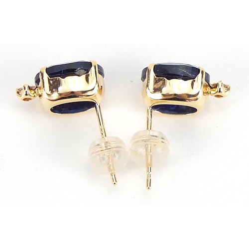 1809 - Pair of 18ct gold sapphire and diamond stud earrings, total sapphire weight approximately 3.00 carat... 