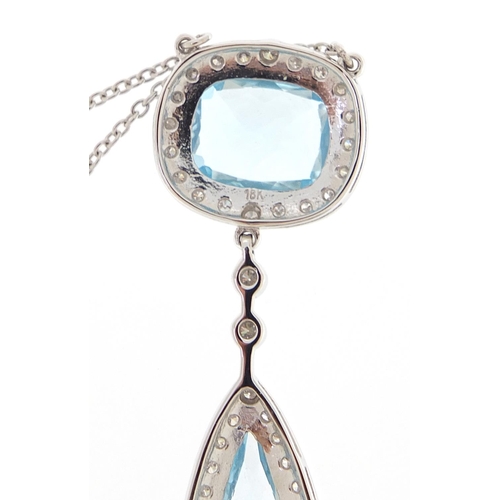 1649 - Art Deco style 18ct white gold blue topaz and diamond necklace, total topaz weight approximately 5.5... 