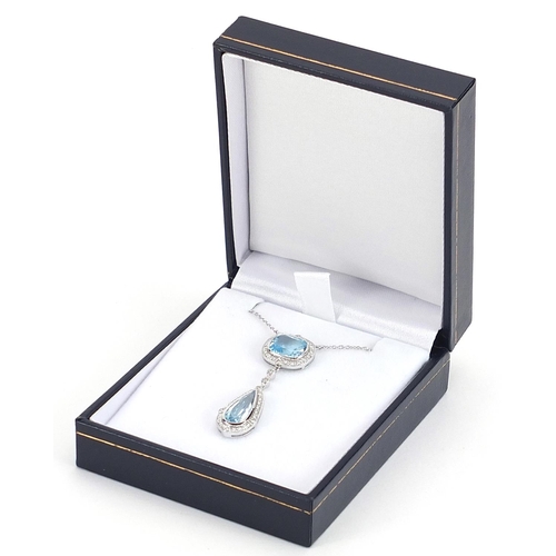 1649 - Art Deco style 18ct white gold blue topaz and diamond necklace, total topaz weight approximately 5.5... 