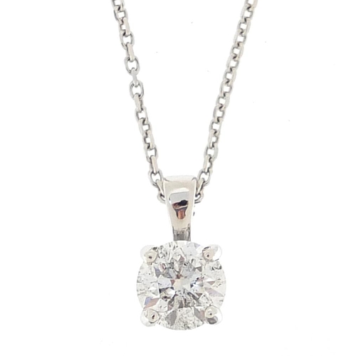 1890 - 18ct white gold round brilliant cut diamond solitaire pendant on an 18ct gold white gold necklace wi... 