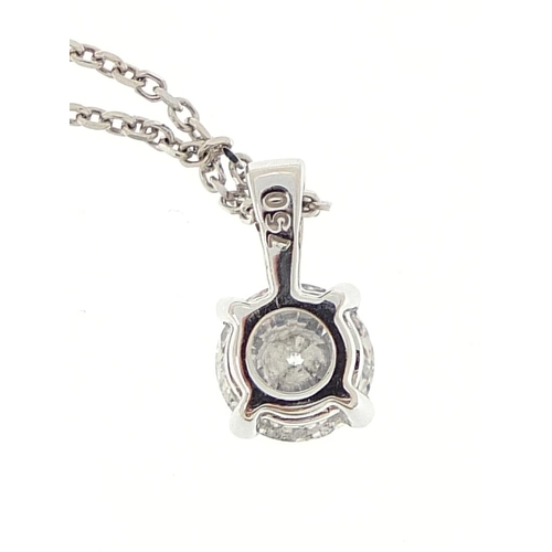 1890 - 18ct white gold round brilliant cut diamond solitaire pendant on an 18ct gold white gold necklace wi... 