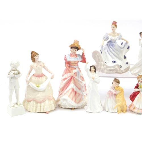 572 - Eleven Royal Doulton figurines and an unmarked blanc de chine figure of a young boy, probably Royal ... 