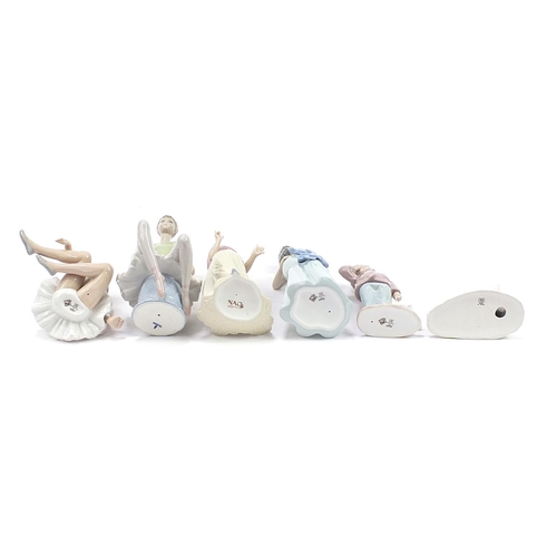 555 - Six Lladro and Nao porcelain figures and ducks, the largest 30cm high