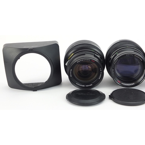 358 - Three Zenza Bronica camera lenses and parts comprising 150mm, 40mm and 50mm