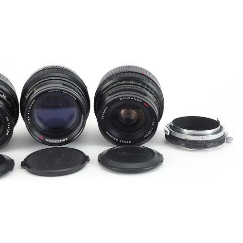 358 - Three Zenza Bronica camera lenses and parts comprising 150mm, 40mm and 50mm