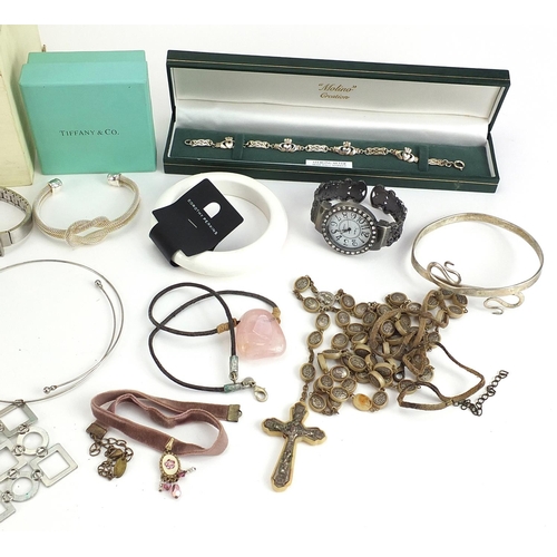 1167 - Vintage and later costume jewellery and wristwatches, some silver including a Tiffany & Co sterling ... 