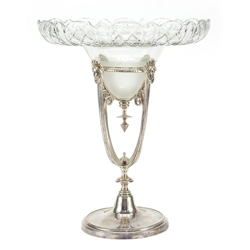 1265 - WMF style silver plated centrepiece with cut glass bowl, 36.5cm high