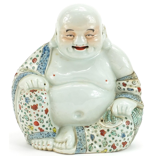 89 - Chinese porcelain figure of Buddha hand painted with flowers, 26cm high