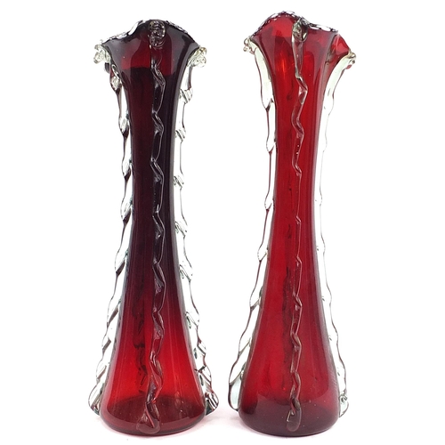 602 - Large pair of Murano ruby glass vases, 52cm high