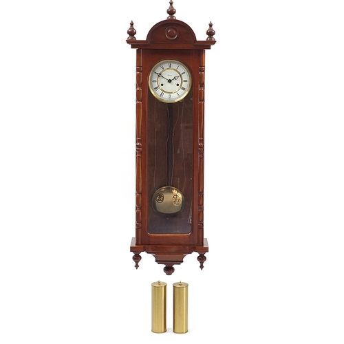 403 - Kieninger, German Vienna Regulator wall clock with visible pendulum and weights, 113cm high