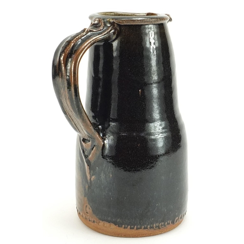 19 - Mike Dodd, large studio pottery jug with Temmoku glaze, 28.5cm high