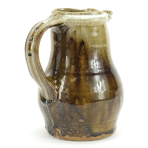 20 - Jim Malone for Burnby, studio pottery jug with relief decoration and impressed marks, 17cm high