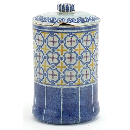 169A - Studio pottery jar and cover hand painted with stylised motifs, incised mark and dated 1916 to the b... 