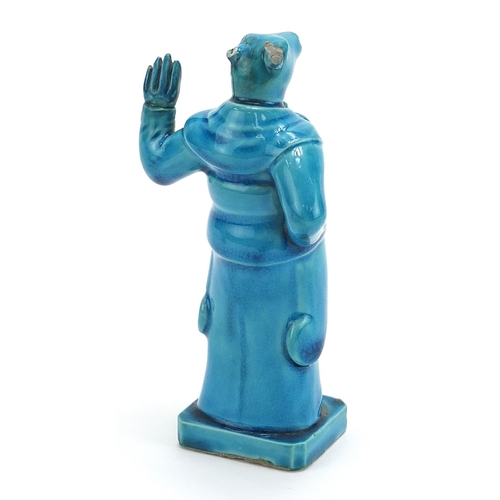 226 - Chinese porcelain zodiac figure having a turquoise glaze, 13.5cm high