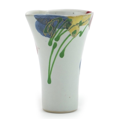 170 - Janice Tchalenko for Dartington, pottery vase hand painted with poppies, impressed mark around the f... 