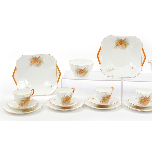 252 - Shelley Oxford six place tea service decorated in the Jasmine pattern comprising six trios, milk jug... 