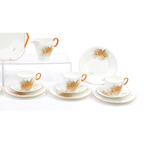 252 - Shelley Oxford six place tea service decorated in the Jasmine pattern comprising six trios, milk jug... 