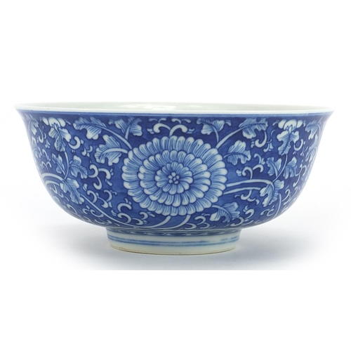 422 - Chinese blue and white porcelain bowl hand painted with flowers, six figure character marks to the b... 