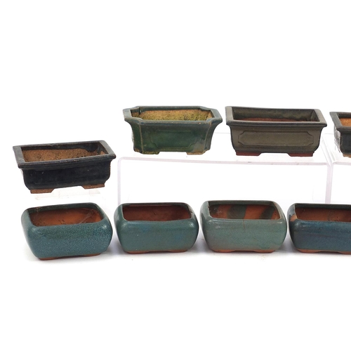 998 - Thirteen Chinese stoneware bonsai planters having various green glazes, the largest each 14.5cm in l... 