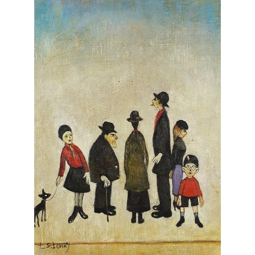 1000 - Manner of Laurence Stephen Lowry - Figures walking about, Manchester school oil on board, mounted an... 