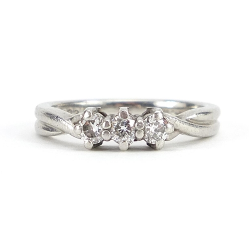 1686 - Platinum diamond three stone ring, approximately 0.33 carat total, size I, 5.1g