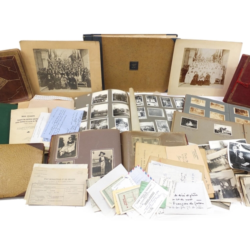 1139 - Collection of predominantly French black and white photographs arranged in albums including mountain... 