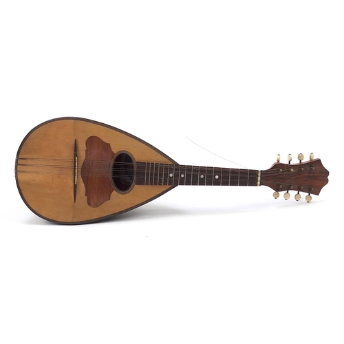 414 - Inlaid rosewood melon shaped mandolin with protective carry case, Pietro Tonelli label to the interi... 