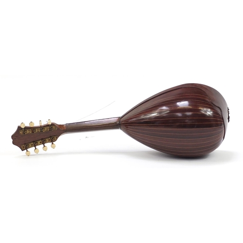 414 - Inlaid rosewood melon shaped mandolin with protective carry case, Pietro Tonelli label to the interi... 