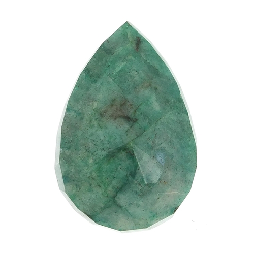 1877 - Large pear cut emerald gemstone with certificate, approximately 199.46 carat