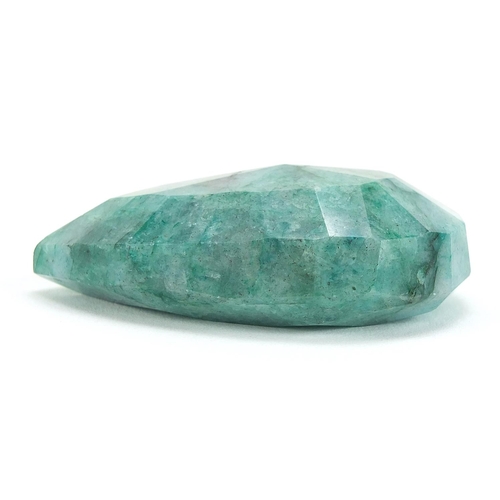 1877 - Large pear cut emerald gemstone with certificate, approximately 199.46 carat