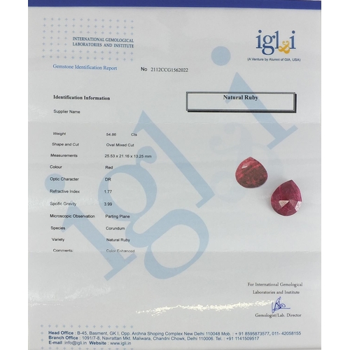 1945 - Oval ruby gemstone with certificate, approximately 54.86 carat