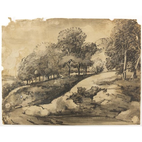 783 - Manner of Thomas Gainsborough - Wooded landscapes, buildings and water, four 18th/19th century Engli... 