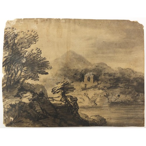 783 - Manner of Thomas Gainsborough - Wooded landscapes, buildings and water, four 18th/19th century Engli... 