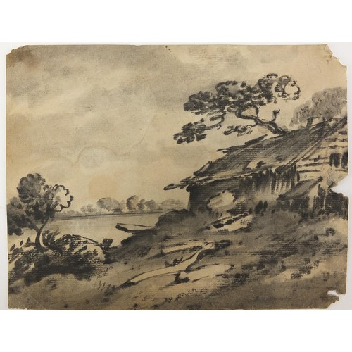 783 - Manner of Thomas Gainsborough - Wooded landscapes, buildings and water, four 18th/19th century Engli... 