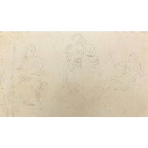 777 - School of George Hayter - Classical figures, children and gentlemen wearing uniform, five pencil dra... 