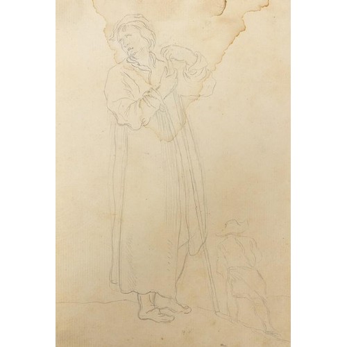 777 - School of George Hayter - Classical figures, children and gentlemen wearing uniform, five pencil dra... 