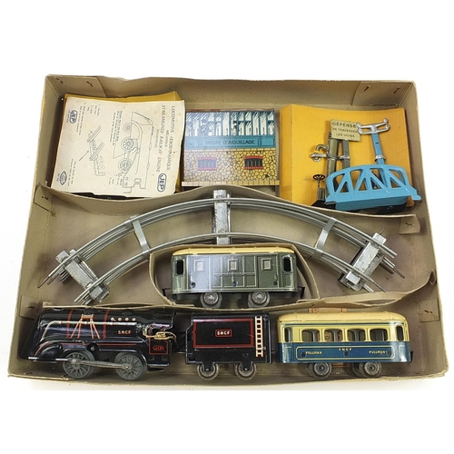 1382 - JEP tinplate clockwork O gauge model train set with box