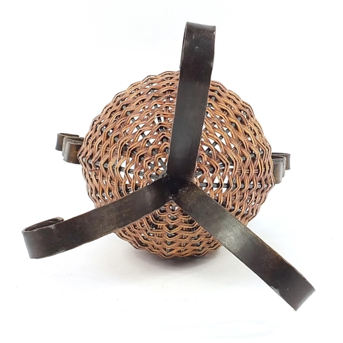 937 - Wicker and wrought metal stick stand, 65cm high