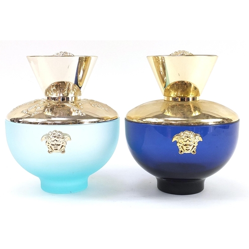 1278 - Two Versace shop display perfume bottles comprising Dylan Turquoise and Dylan Blue, 28cm high