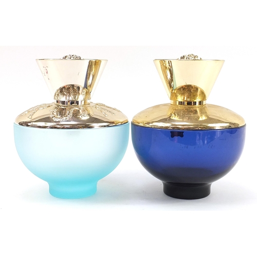 1278 - Two Versace shop display perfume bottles comprising Dylan Turquoise and Dylan Blue, 28cm high