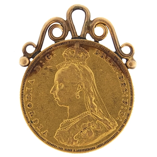 1557 - Queen Victoria 1887 gold sovereign with unmarked gold pendant mount, 8.9g