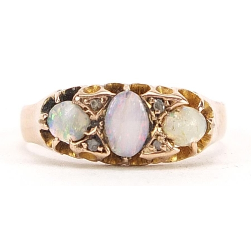 1861 - 9ct gold opal and diamond seven stone ring, size K, 2.0g