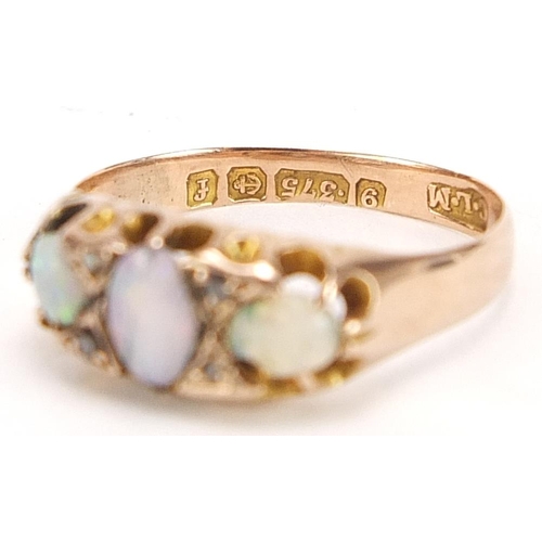 1861 - 9ct gold opal and diamond seven stone ring, size K, 2.0g